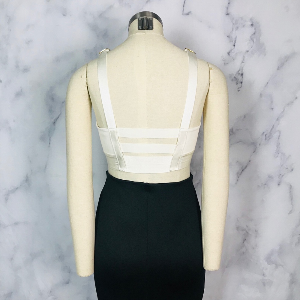 bebe Ivory Crop Top with Gold Embellished Collar - Picture 4 of 8